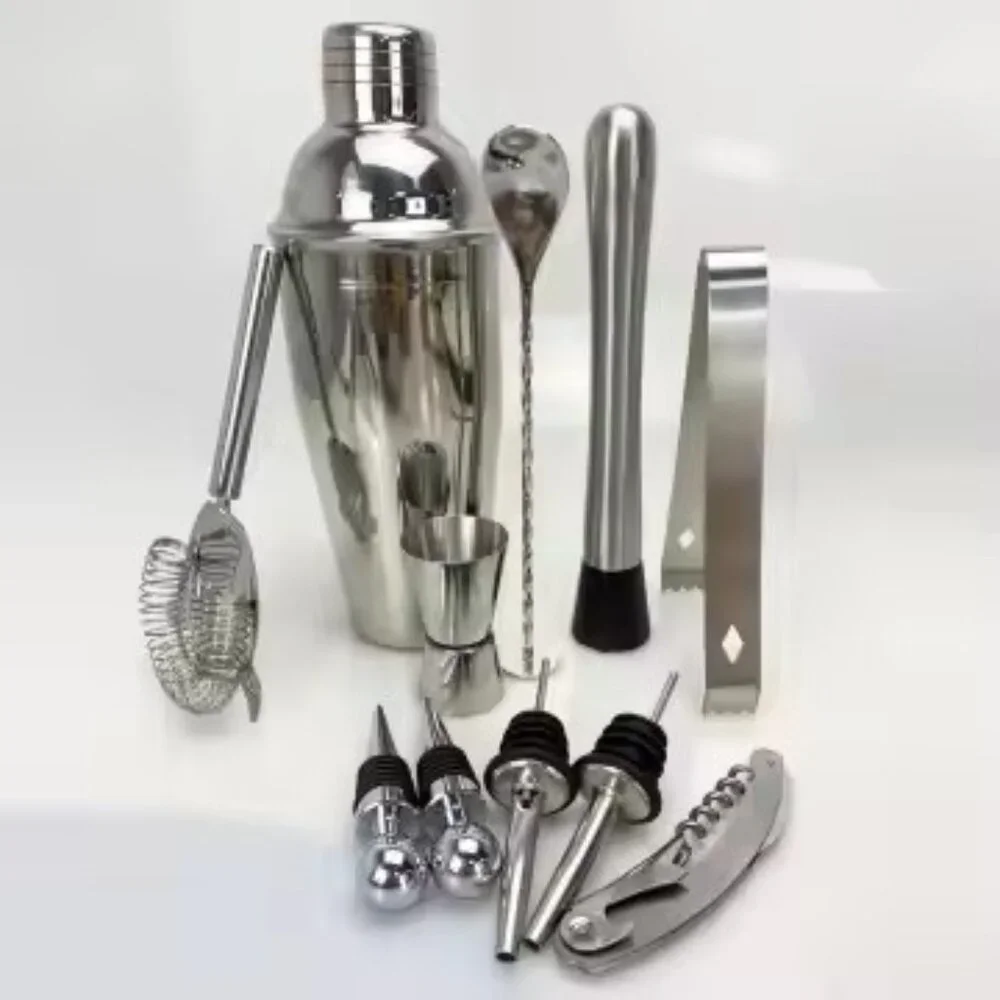 Premium Stainless Steel Cocktail Shaker Set with Wooden Stand – 14‑Piece Set